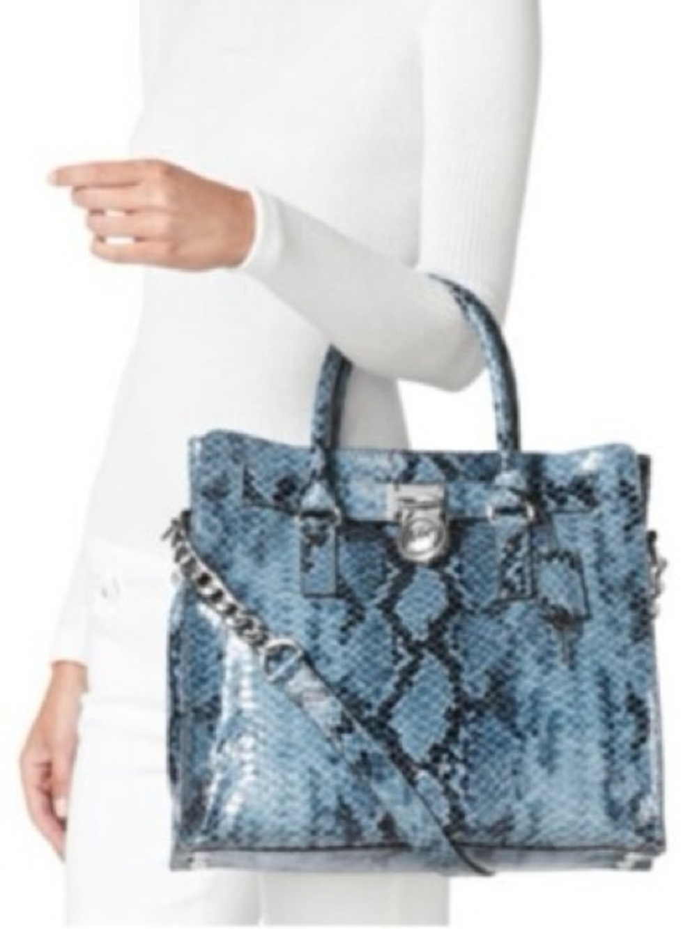 Michael Kors Blue Snakeskin Hamilton Bag - Picture 2 of 9